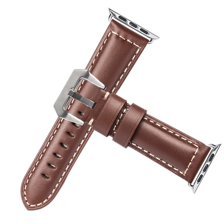 QIALINO Top Layer Cowhide Leather Watch Band Replacement for Apple Watch Series 4 44mm, Series 3 / 2 / 1 42mm - Brown-3