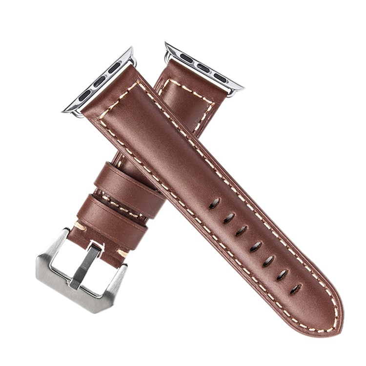 QIALINO Top Layer Cowhide Leather Watch Band Replacement for Apple Watch Series 4 44mm, Series 3 / 2 / 1 42mm - Brown-4