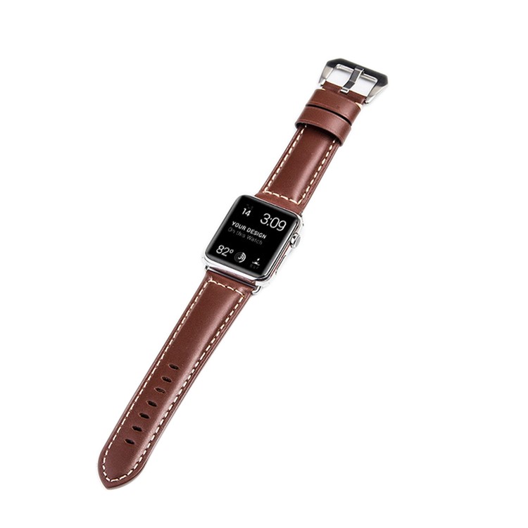 QIALINO Top Layer Cowhide Leather Watch Band Replacement for Apple Watch Series 4 44mm, Series 3 / 2 / 1 42mm - Brown-5