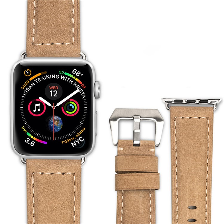 QIALINO Crazy Horse Texture Genuine Leather Band for Apple Watch Series 5 4 40mm / Series 3 / 2 / 1 38mm - Khaki-2