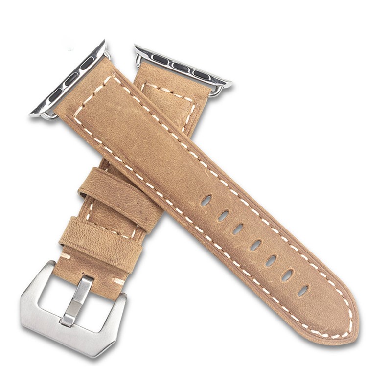 QIALINO Crazy Horse Texture Genuine Leather Band for Apple Watch Series 5 4 40mm / Series 3 / 2 / 1 38mm - Khaki-3