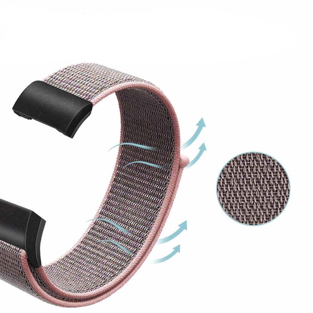 Nylon Velcro Closure Watch Strap for Fitbit Charge 3 - Rose Gold-2