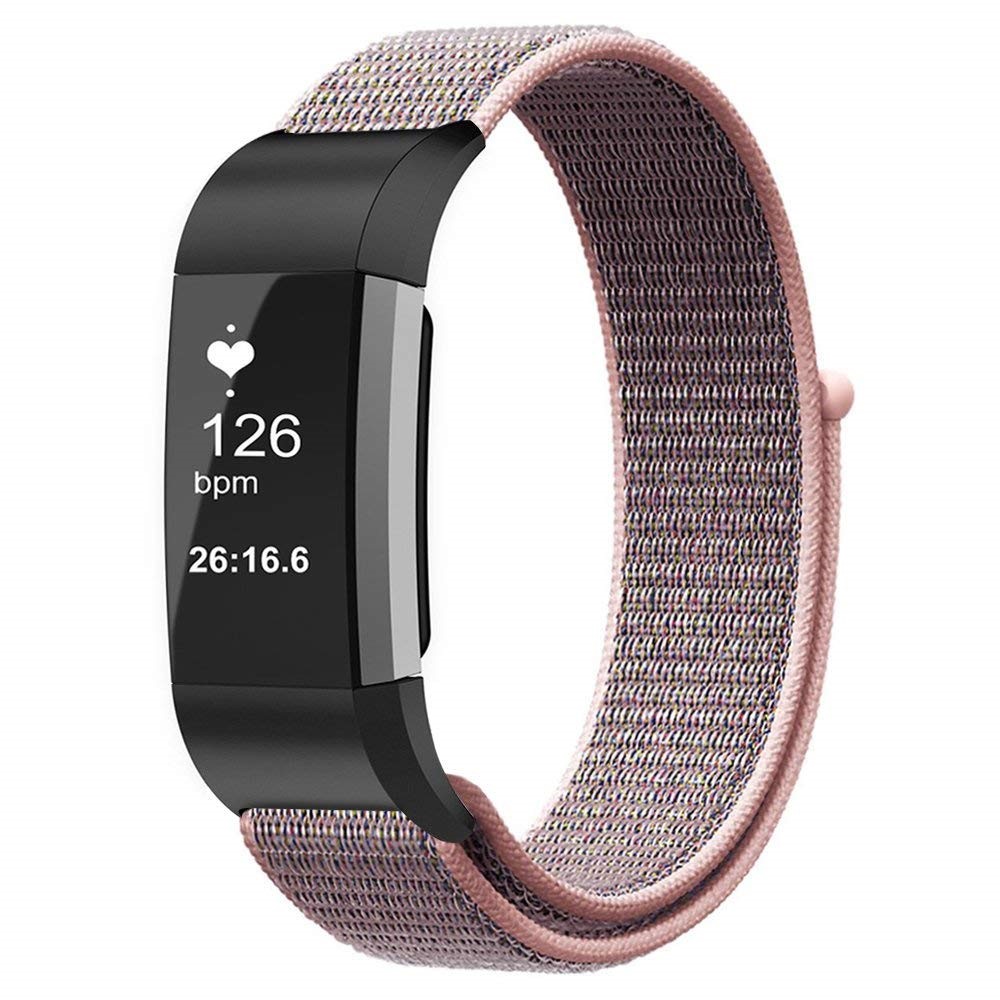 Nylon Velcro Closure Watch Strap for Fitbit Charge 3 - Rose Gold-3