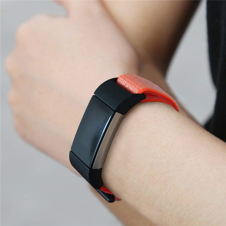 Nylon Velcro Closure Watch Bracelet for Fitbit Charge 3 - Orange-5