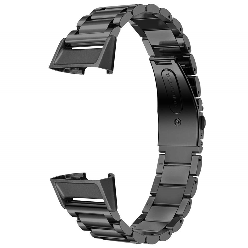Stainless Steel Three Beads Watch Strap for Fitbit Charge 3 - Black-1