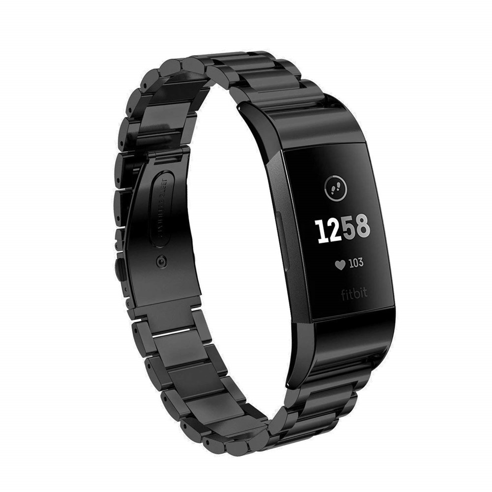 Stainless Steel Three Beads Watch Strap for Fitbit Charge 3 - Black-2