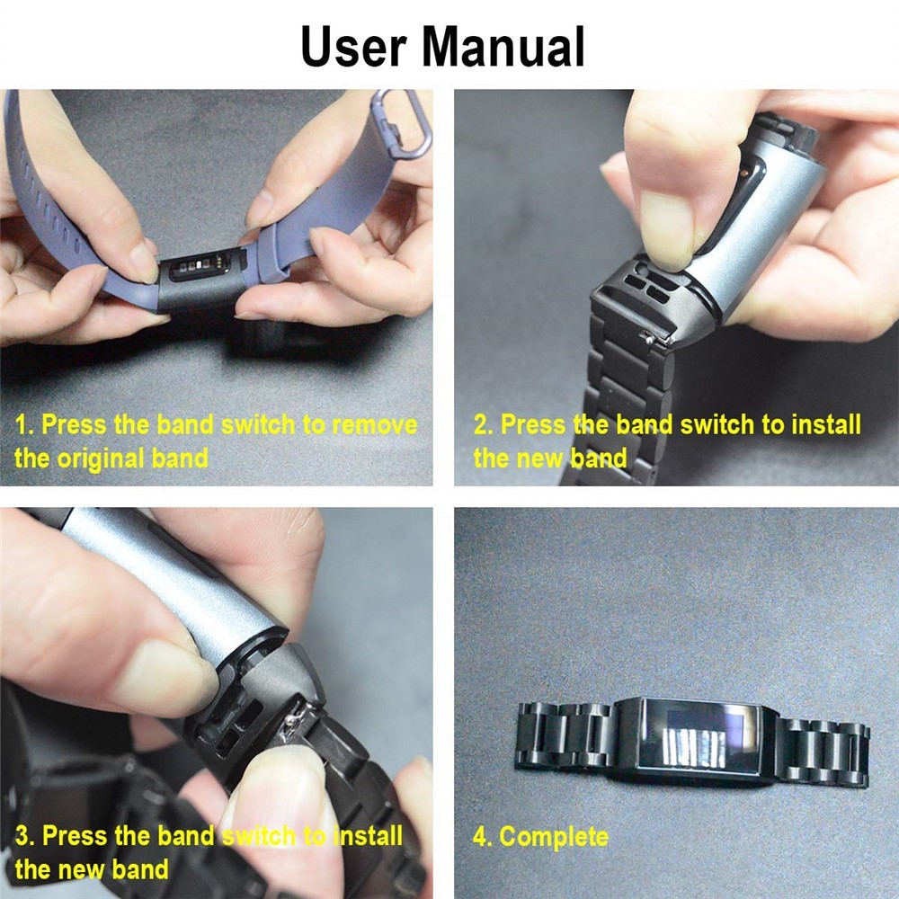 Stainless Steel Three Beads Watch Strap for Fitbit Charge 3 - Black-5