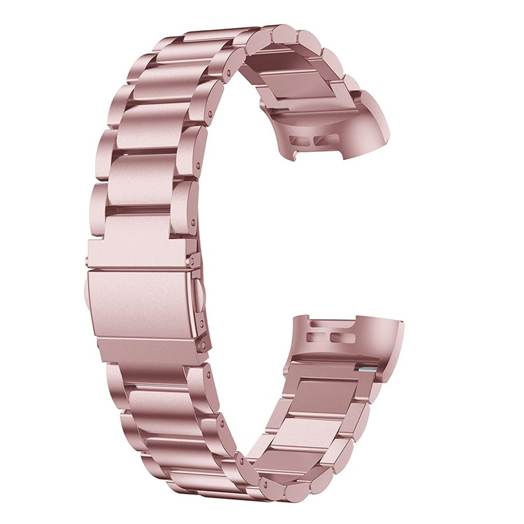 Stainless Steel Three Beads Watch Wrist Band Strap for Fitbit Charge 3 - Rose Gold-3