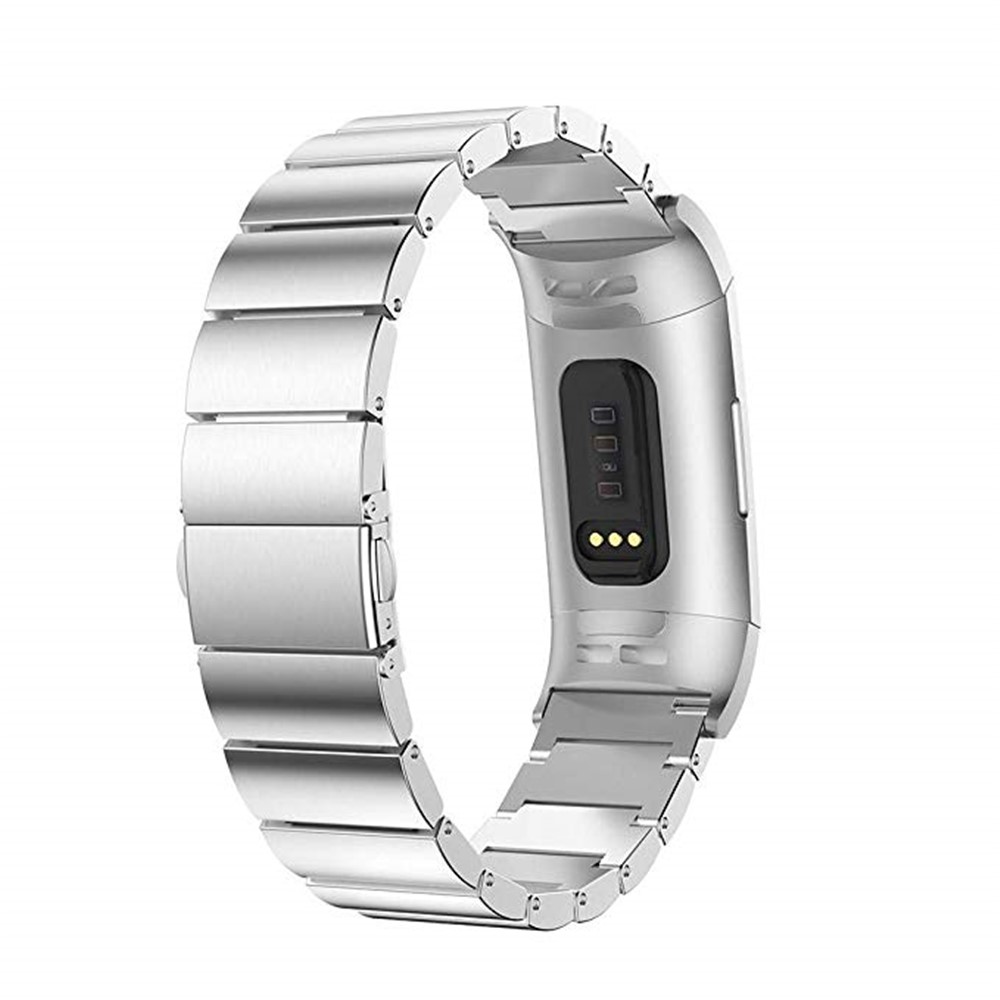 Luxury Metal Watch Band Replacement with Folding Clasp for Fitbit Charge 3 - Silver-2