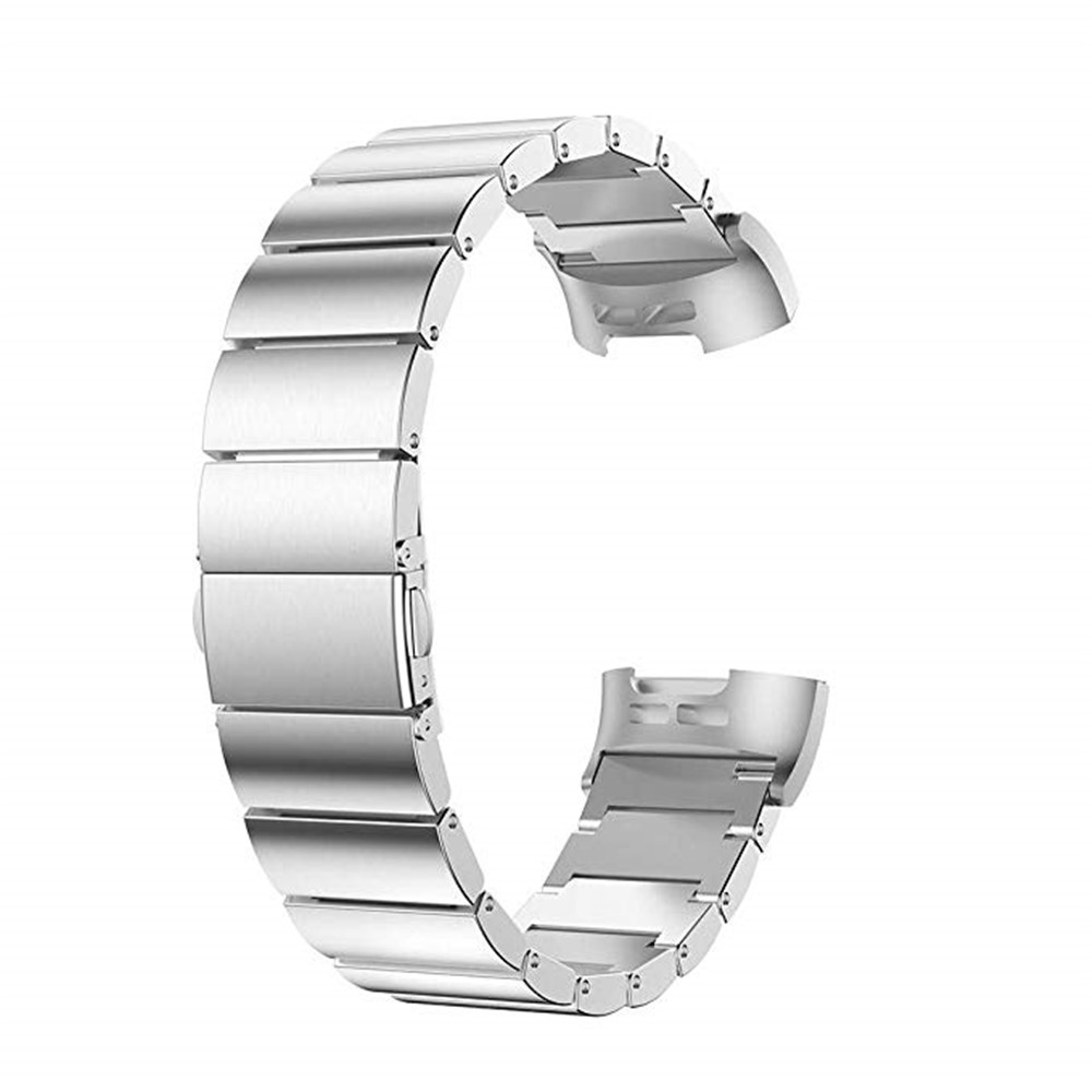 Luxury Metal Watch Band Replacement with Folding Clasp for Fitbit Charge 3 - Silver-3