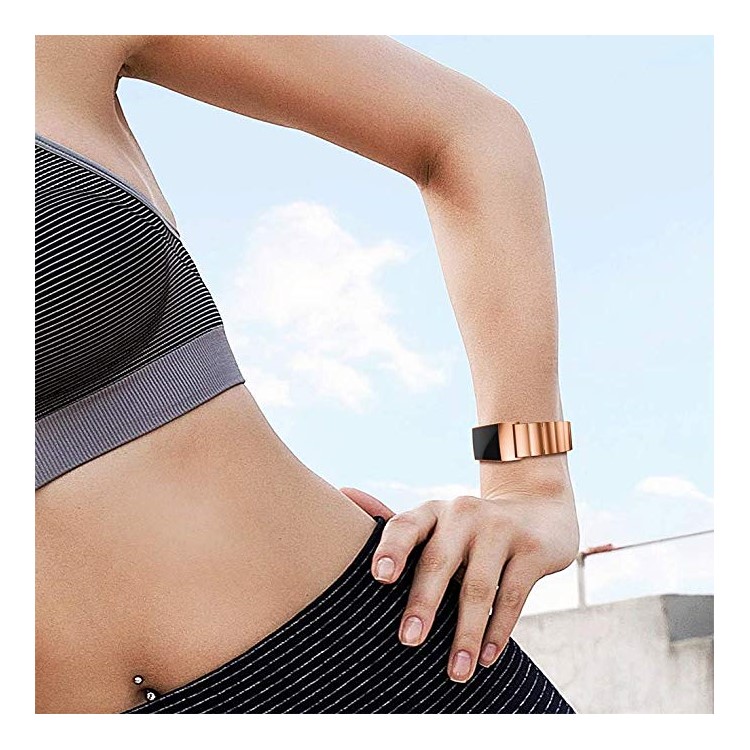 Luxury Metal Watch Strap with Folding Clasp for Fitbit Charge 3 - Rose Gold-5