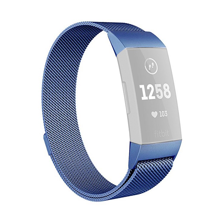 Stainless Steel Milanese Wristwatch Band Replacement for Fitbit Charge 3 - Blue-1