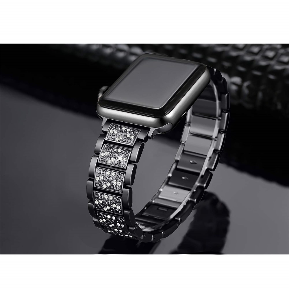 Diamonds Decor Stainless Steel Watch Wristband for Apple Watch Series 3/2/1 42mm - Black-2