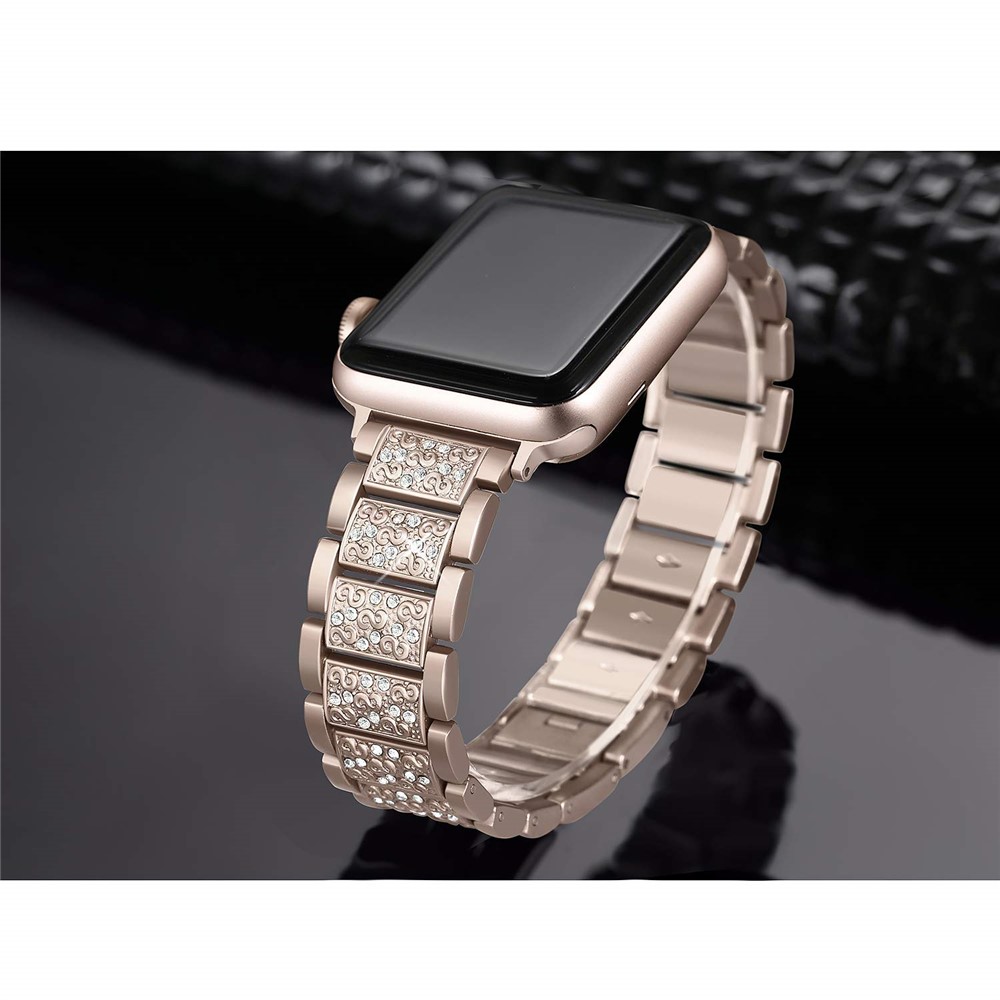 Diamonds Decor Stainless Steel Watch Band Replacement for Apple Watch Series 3/2/1 42mm - Gold-2