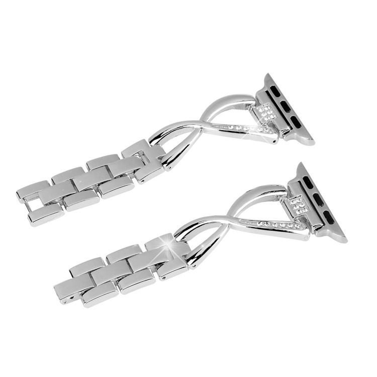 X Shape Rhinestone Decor Metal Strap for Apple Watch Series 4 40mm, Series 3/2/1 38mm - Silver-1