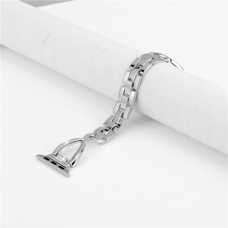 X Shape Rhinestone Decor Metal Strap for Apple Watch Series 4 40mm, Series 3/2/1 38mm - Silver-2