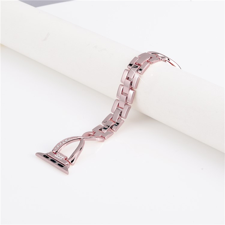 X Shape Rhinestone Decor Metal Band Replacement for Apple Watch Series 4 40mm, Series 3/2/1 38mm - Pink-2
