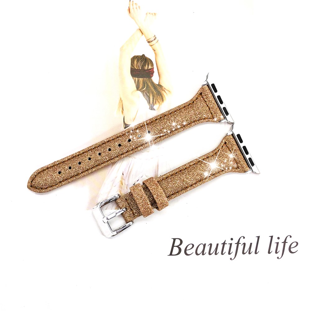 Glitter Powder Texture Genuine Leather Wristwatch Band for Apple Watch Series 4 40mm, Series 3 / 2 / 1 38mm - Rose Gold-2