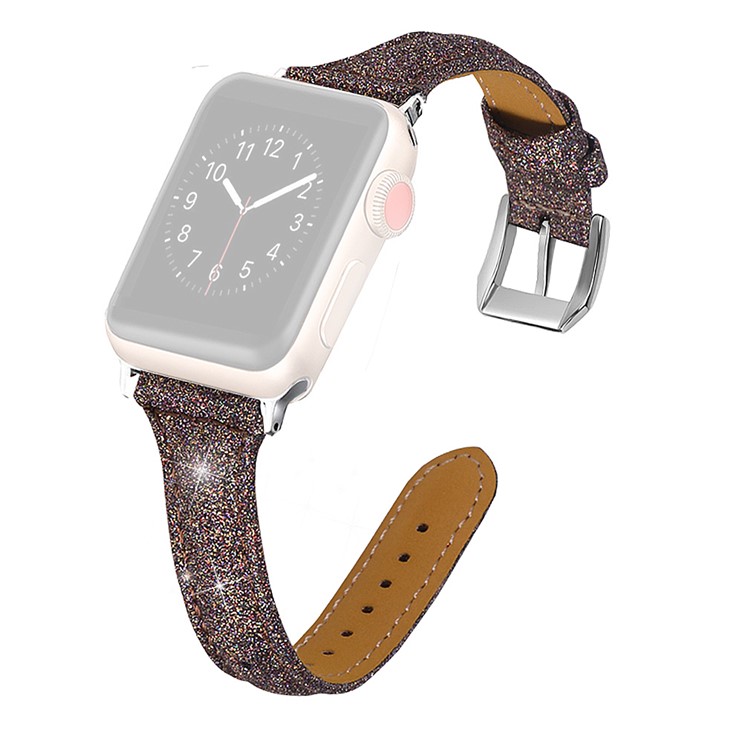 Glitter Powder Texture Genuine Leather Watch Replacement Strap for Apple Watch Series 4 40mm, Series 3 / 2 / 1 38mm - Coffee-1