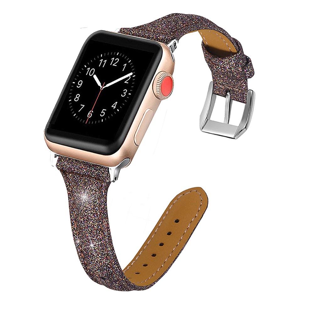 Glitter Powder Texture Genuine Leather Wristwatch Accessory Band for Apple Watch Series 4 44mm / Series 3 / 2 / 1 42mm - Coffee-2