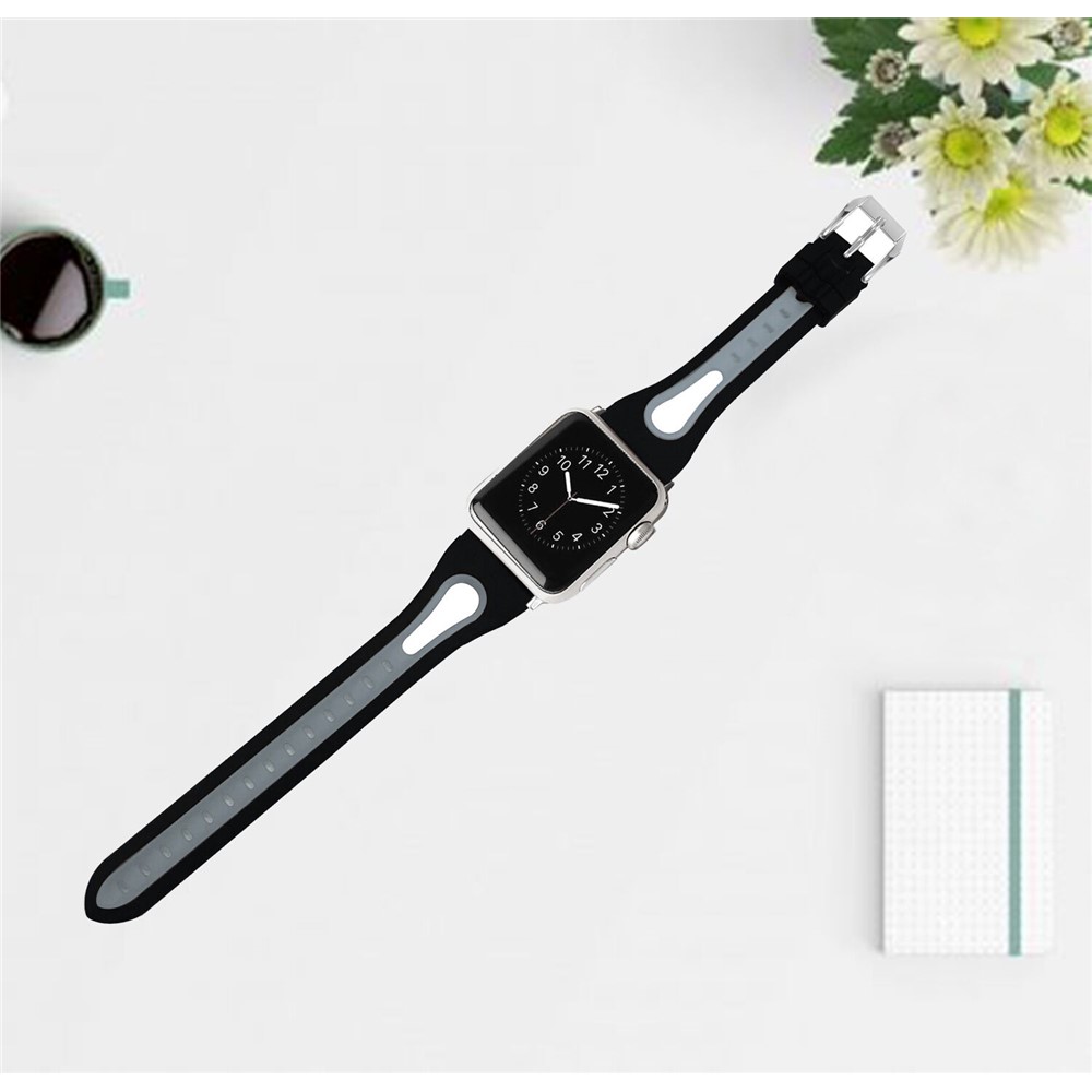 Dual-color Silicone Watch Wrist Strap for Apple Watch Series 4 40mm, Series 3 / 2 / 1 38mm - Black / Grey-3