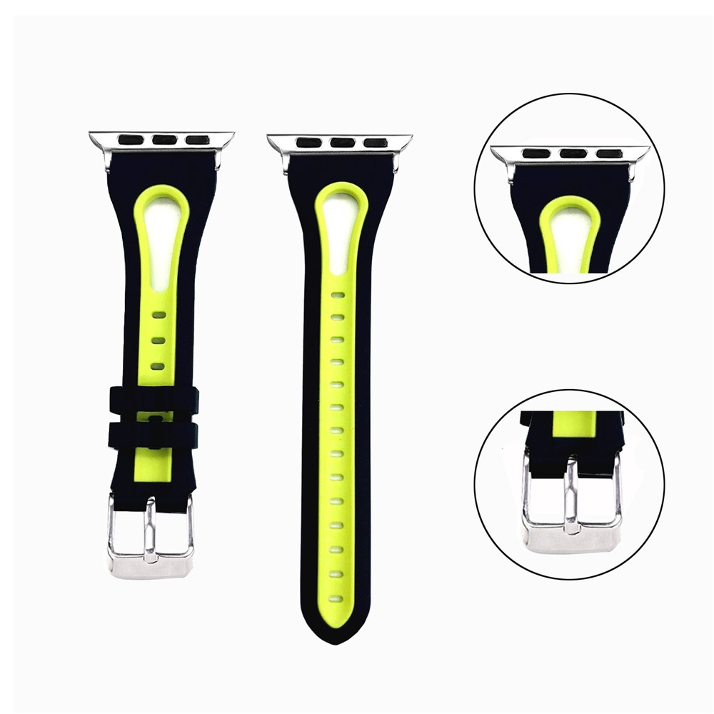 Bi-color Silicone Smart Watch Wrist Strap Band for Apple Watch Series 4 40mm, Series 3 / 2 / 1 38mm - Black / Yellow-1