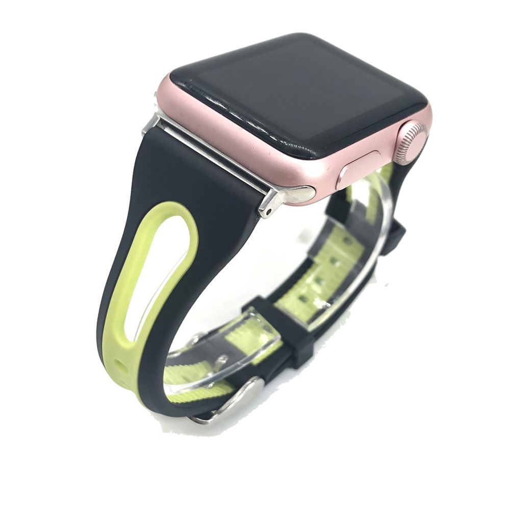 Bi-color Silicone Smart Watch Wrist Strap Band for Apple Watch Series 4 40mm, Series 3 / 2 / 1 38mm - Black / Yellow-2