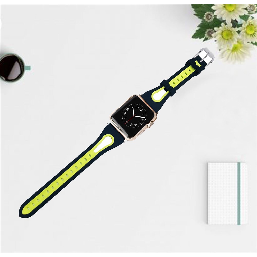 Bi-color Silicone Smart Watch Wrist Strap Band for Apple Watch Series 4 40mm, Series 3 / 2 / 1 38mm - Black / Yellow-3