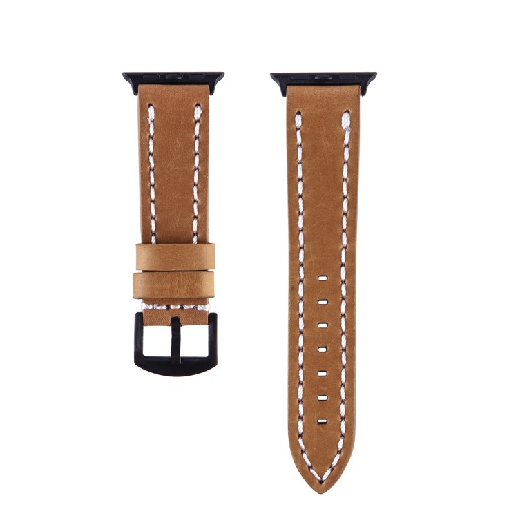 Top Layer Cowhide Leather Watch Strap Accessory for Apple Watch Series 4 44mm/3/2/1 42mm - Brown-1