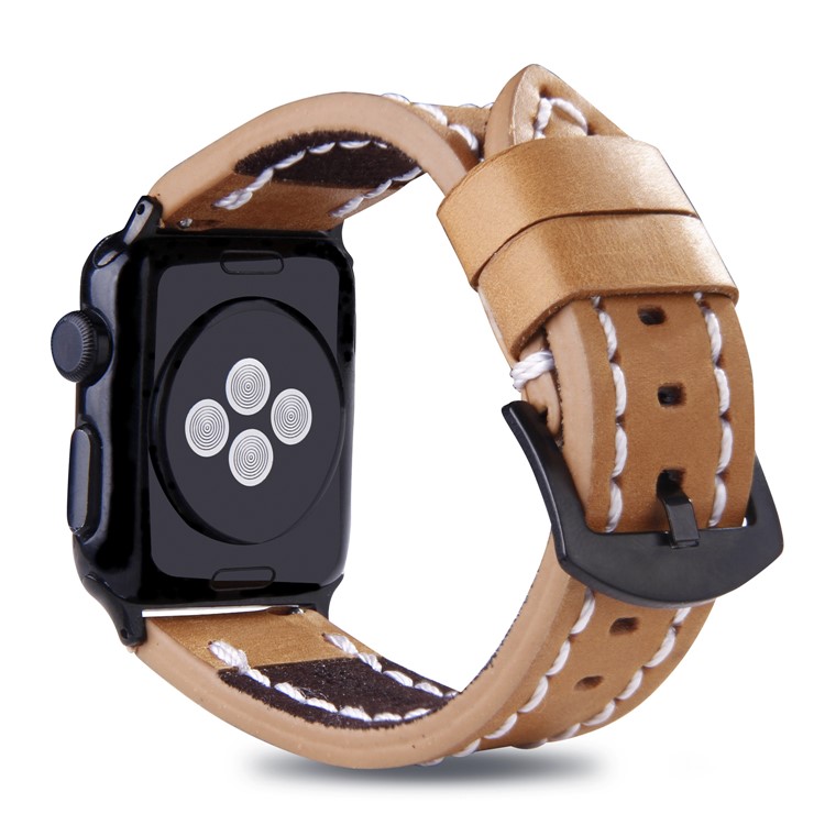 Top Layer Cowhide Leather Watch Strap Accessory for Apple Watch Series 4 44mm/3/2/1 42mm - Brown-2