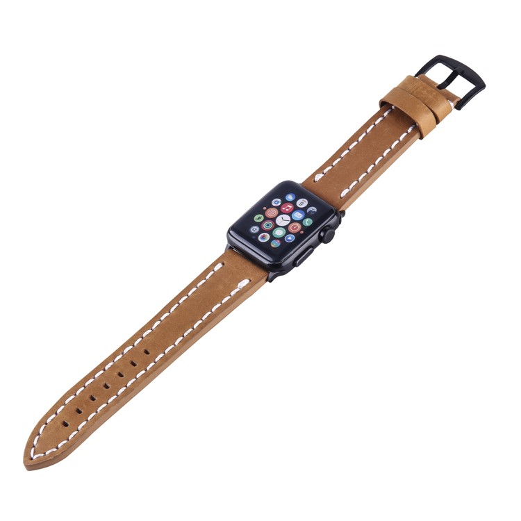 Top Layer Cowhide Leather Watch Strap Accessory for Apple Watch Series 4 44mm/3/2/1 42mm - Brown-3