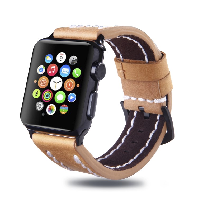 Top Layer Cowhide Leather Watch Strap Accessory for Apple Watch Series 4 44mm/3/2/1 42mm - Brown-4