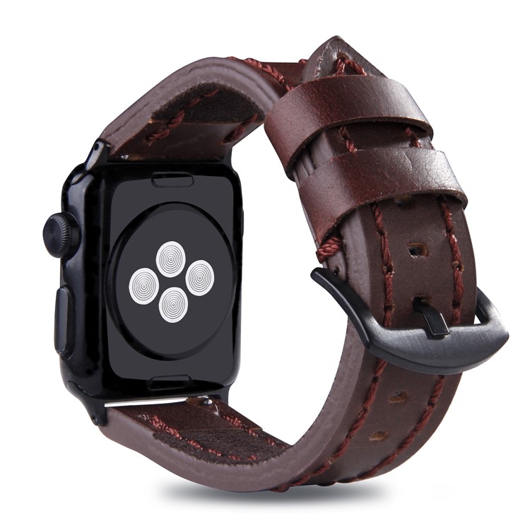 Top Layer Cowhide Leather Wrist Watch Strap for Apple Watch Series 4 44mm/3/2/1 42mm - Wine Red-2