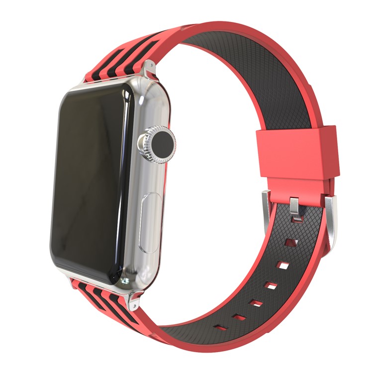Contrast Color Stripe Soft Silicone Watch Band Replacement for Apple Watch Series 4 40mm, Series 3 / 2 / 1 38mm - Red Outer / Black Inside-1