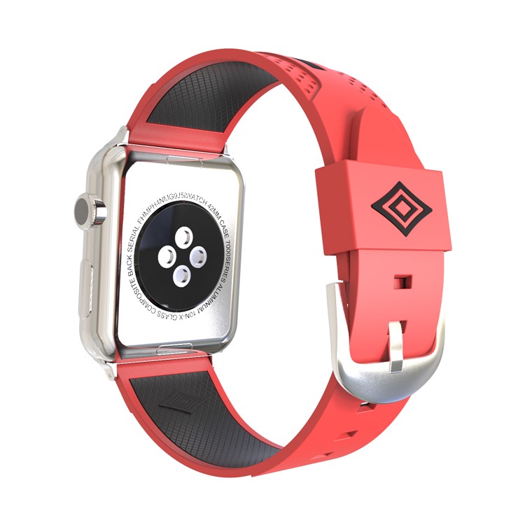 Contrast Color Stripe Soft Silicone Watch Band Replacement for Apple Watch Series 4 40mm, Series 3 / 2 / 1 38mm - Red Outer / Black Inside-2