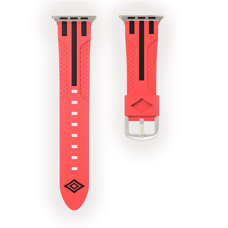 Contrast Color Stripe Soft Silicone Watch Band Replacement for Apple Watch Series 4 40mm, Series 3 / 2 / 1 38mm - Red Outer / Black Inside-3