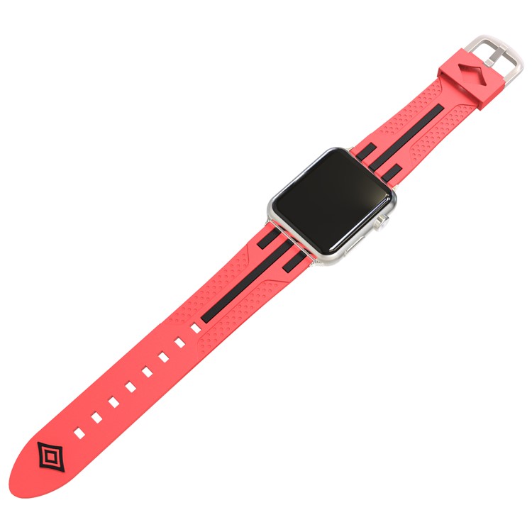 Contrast Color Stripe Soft Silicone Watch Band Replacement for Apple Watch Series 4 40mm, Series 3 / 2 / 1 38mm - Red Outer / Black Inside-4