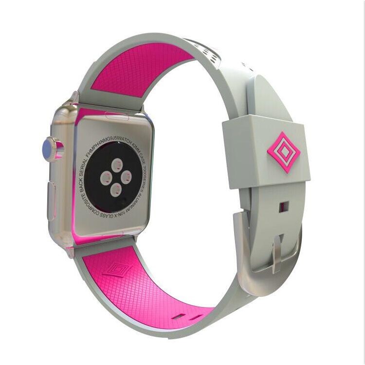Contrast Color Stripe Flexible Silicone Watch Band for Apple Watch Series 4 44mm, Series 3 / 2 / 1 42mm - Grey Outer / Rose Inside-2