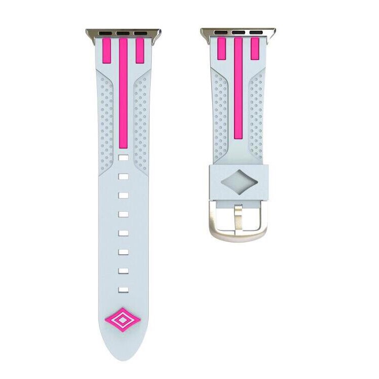 Contrast Color Stripe Flexible Silicone Watch Band for Apple Watch Series 4 44mm, Series 3 / 2 / 1 42mm - Grey Outer / Rose Inside-4