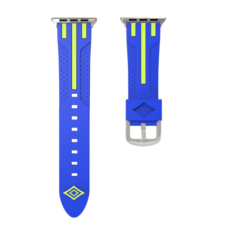 Contrast Color Stripe Flexible Silicone Watch Band Replacement for Apple Watch Series 4 44mm, Series 3 / 2 / 1 42mm - Blue Outer / Green Inside-3