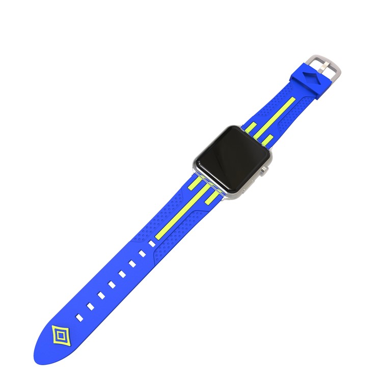 Contrast Color Stripe Flexible Silicone Watch Band Replacement for Apple Watch Series 4 44mm, Series 3 / 2 / 1 42mm - Blue Outer / Green Inside-4