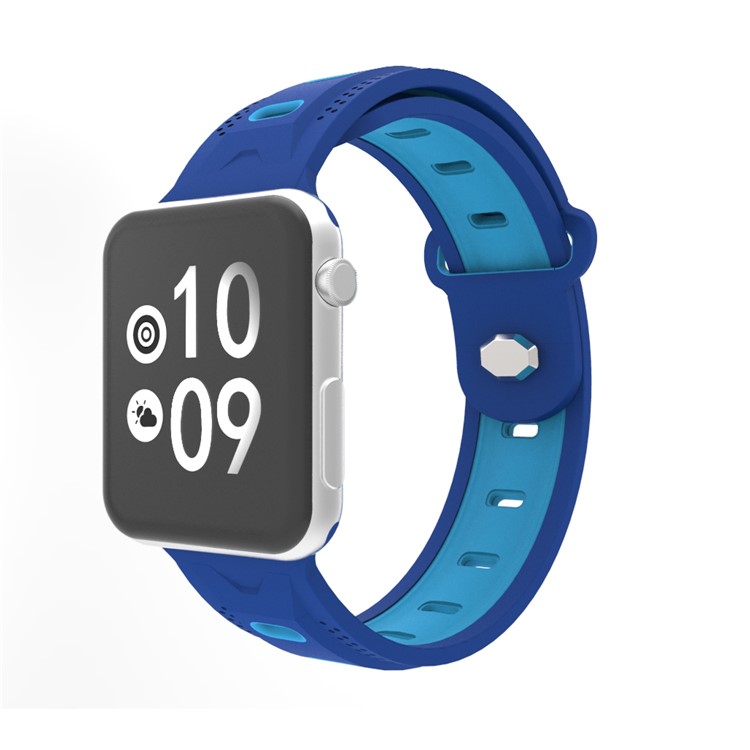 

[Dots Design] Soft Silicone Watchband Strap for Apple Watch Series 4 44mm Series 3 / 2 / 1 42mm - Dark Blue / Baby Blue, Apple Watch Series 4 44mm