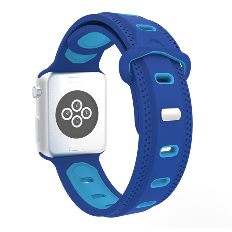 

Rhombus Flexible Silicone Wristwatch Strap for Apple Watch Series 4 40mm Series 3 / 2 / 1 38mm - Dark Blue Outer / Baby Blue Inside, Apple Watch Series 4 40mm
