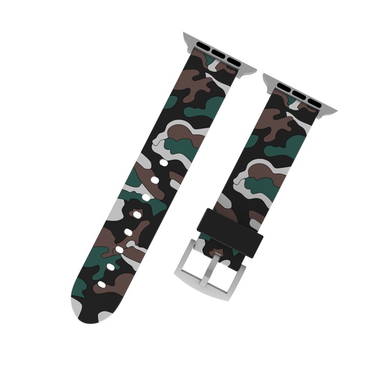 Substituição Macia Da Faixa De Pulso Do Relógio Do Silicone Do Teste Padrão Da Camuflagem Para A Série 4 4 do Relógio Da Maçã 44mm, Série 3 / 2 / 1 42 Mm - Cinzento-1