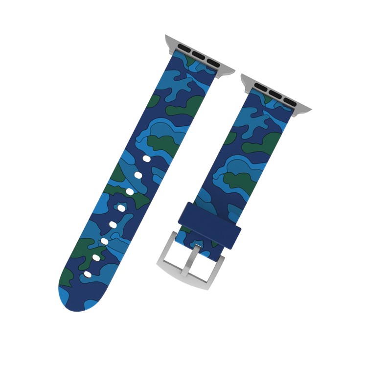 Parte De Substituição Da Faixa Da Correia De Relógio Do Silicone Do Teste Padrão Da Camuflagem Para A Série 4 Do Relógio Da Maçã 44mm, Série 3 / 2 / 1 42 Mm - Azul-1