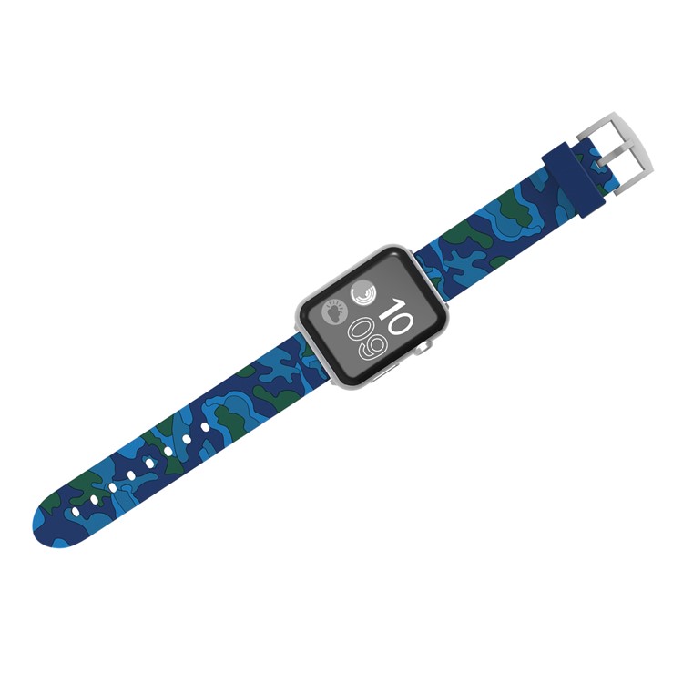Parte De Substituição Da Faixa Da Correia De Relógio Do Silicone Do Teste Padrão Da Camuflagem Para A Série 4 Do Relógio Da Maçã 44mm, Série 3 / 2 / 1 42 Mm - Azul-3