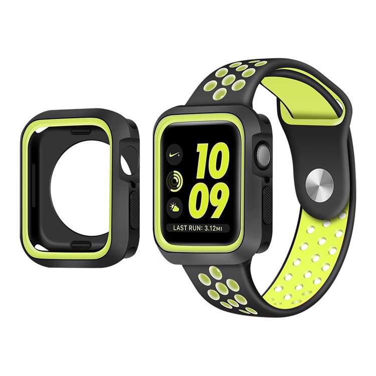 

Two-color Soft TPU Protective Bumper Cover Case for Apple Watch Series 4 40mm - Black / Green, Apple Watch Series 4 40mm