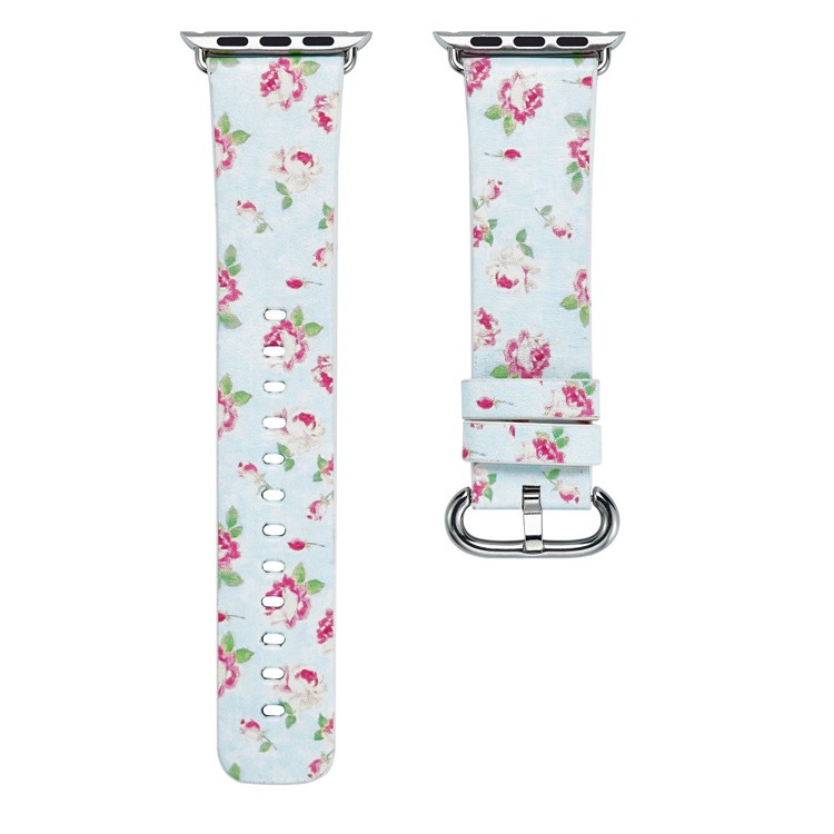 Flower Patterned Genuine Leather Wrist Watch Strap for Apple Watch Series 5 4 40mm / Series 3 2 1 38mm - Style G-1