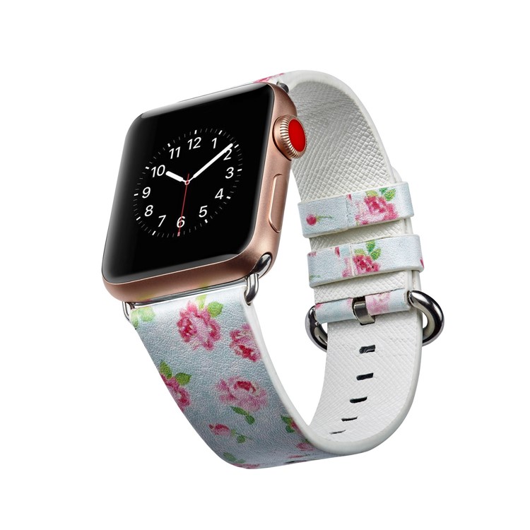 Flower Patterned Genuine Leather Wrist Watch Strap for Apple Watch Series 5 4 40mm / Series 3 2 1 38mm - Style G-2
