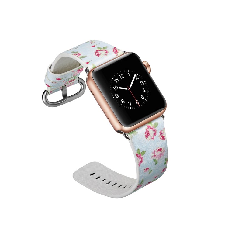 Flower Patterned Genuine Leather Wrist Watch Strap for Apple Watch Series 5 4 40mm / Series 3 2 1 38mm - Style G-3